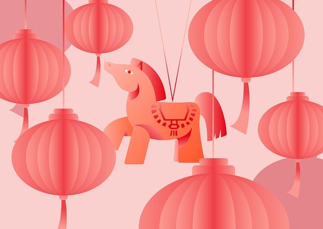 Free horse pink lanterns chinese style vector