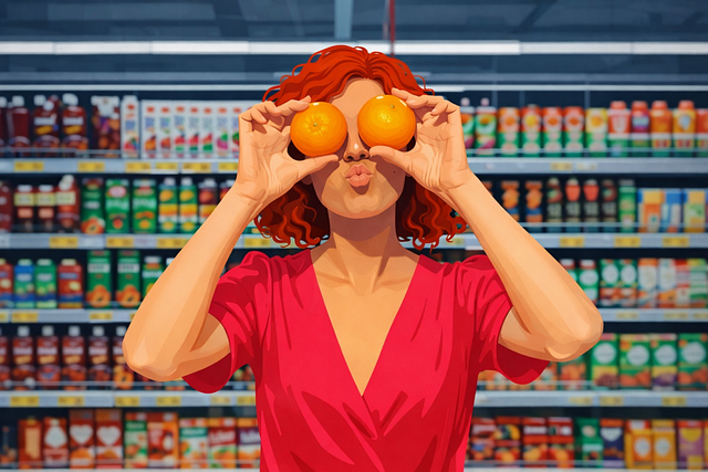 Free woman red hair groceries vector