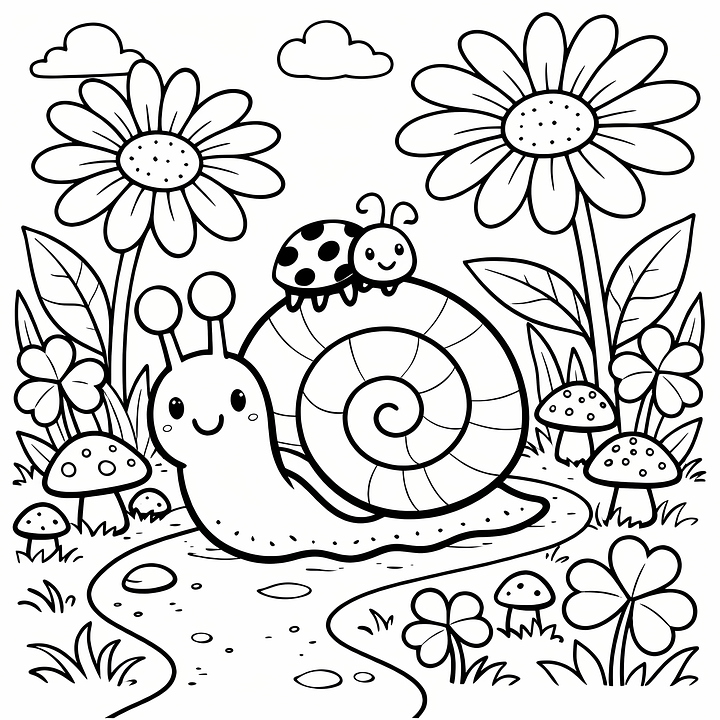 Download Snail Coloring Page, Cute Snail Cartoon, Spring Garden ...