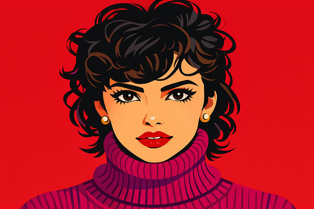 Free woman short hair black hair illustration