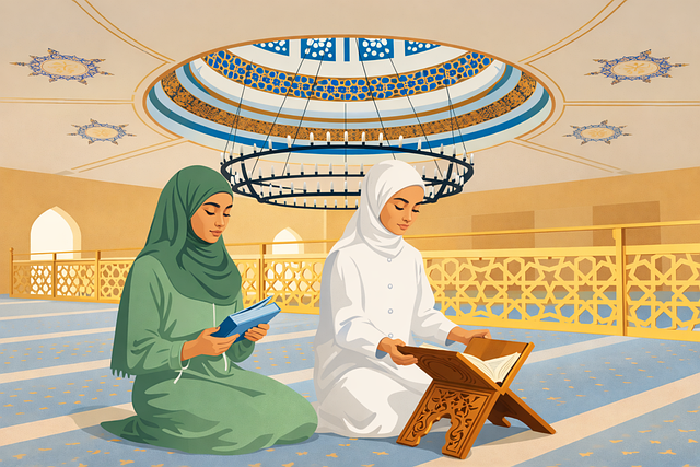 Free muslim women reading mosque vector