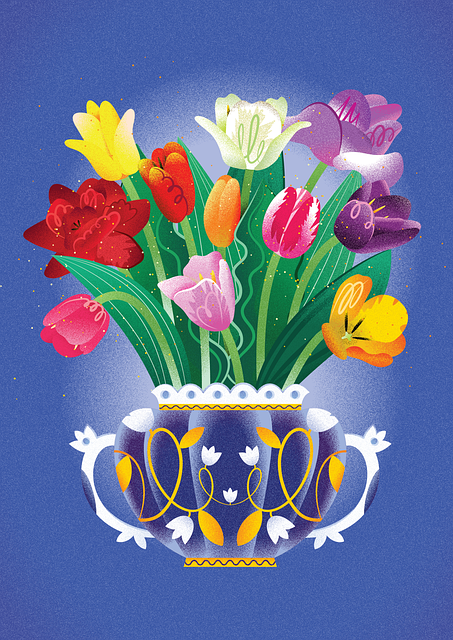 Free bouquet tulips vase illustration