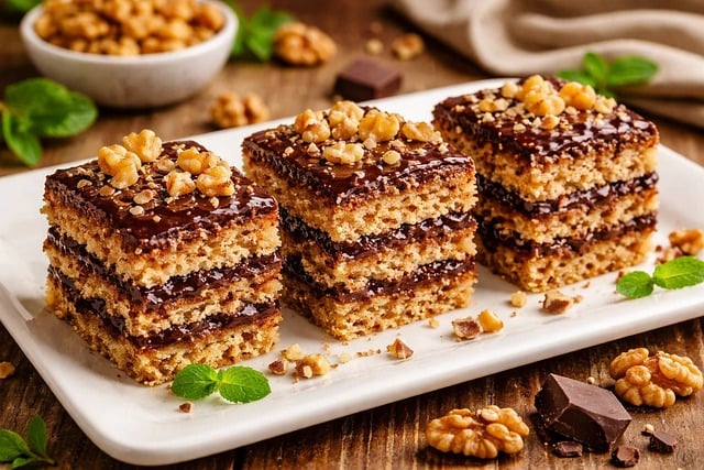 Dessert, Kage, Valnød, Chokolade, Lag