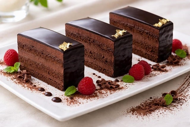 chocolate cake, raspberry, gold leaf, dessert, gourmet, luxury, sweet, culinary, fresh mint, cake decoration, chocolate slice, celebration, delicate, delicacy, sweet taste, paris cake, culinary theme, pastry, sweet treat, pastry art, ai generated