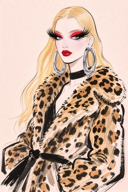 Free english tags fashion model leopard print illustration