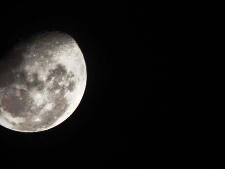 月, 天文学, クレーター, 暗い空, 夜景写真, スペース, 半月