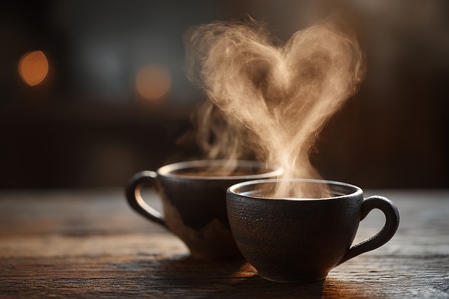 Becher, Dampf, Herz, Liebe, Trinken