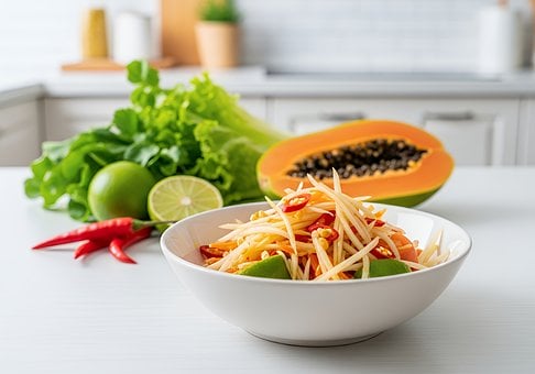 Schüssel, Lebensmittel, Zeigt, Papaya