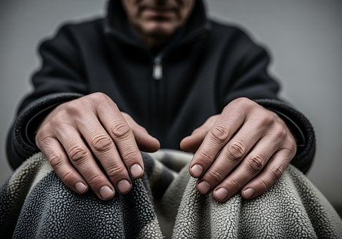 Mann, Hände, Zeigt, Verpackt, Person