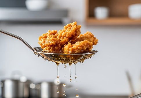 Löffel, Voll, Gebraten, Hähnchen, Zeigt