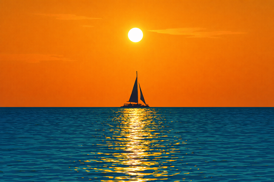 Download Sailboat Sunset, Sailing Boat Silhouette, Ocean Sunset Scene ...