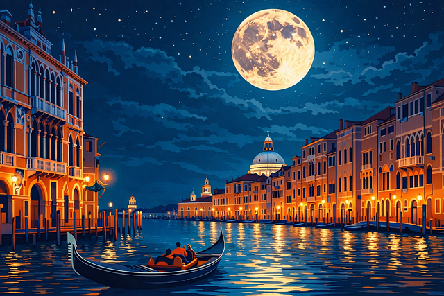 Free venice canal night gondola venice venice full moon vector