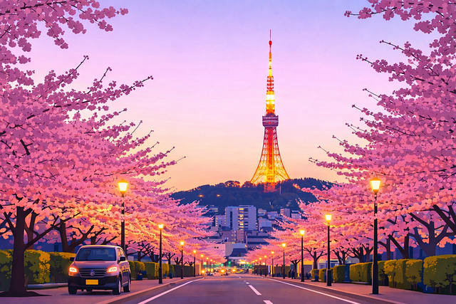 Free tokyo tower sakura cherry blossom tokyo street tokyo tower sunset vector