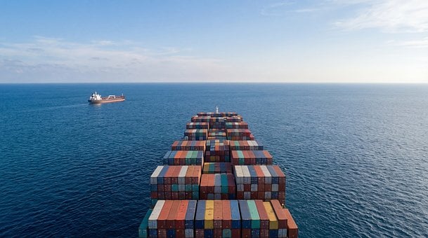 Vrachtschip, Luchtfoto, Oceaan