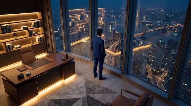 city, night, skyline, businessman, office, skyscraper, window, view, career, success, urban, lights, reflection, thinking, professional, vision, corporate, leadership, dark, evening, city lights, is, metropolis