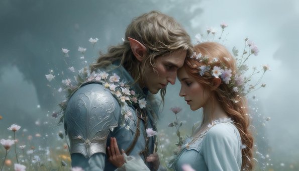 Fantasy, Elfen, Paar, Blumen, Natur