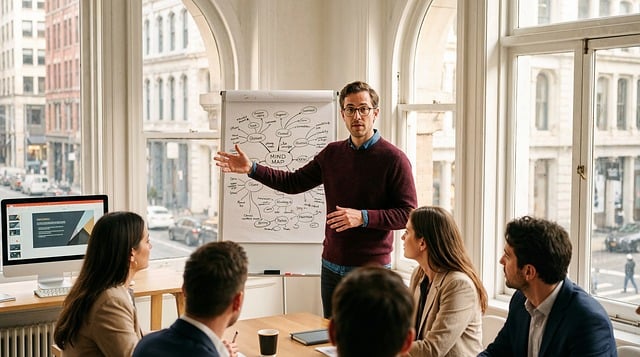 presentation, workshop, strategy, leadership, business, meeting, flipchart, planning, professional, office, brainstorming, teamwork, communication, diagram, explanation, startup, corporate, training, collaboration, career, ai generated