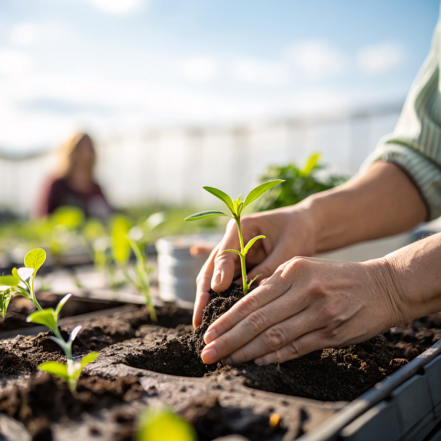 seedling, hands in soil, gardening, cultivation, planting, green plants, nature, garden container, sun, watering, green thumb, biodegradable, plant growth, soil, farming, ecosystem, environment, hand, organic gardening, plant nutrition