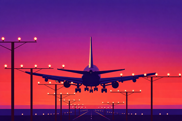 Free airplane landing aircraft landing runway airplane sunset sky vector