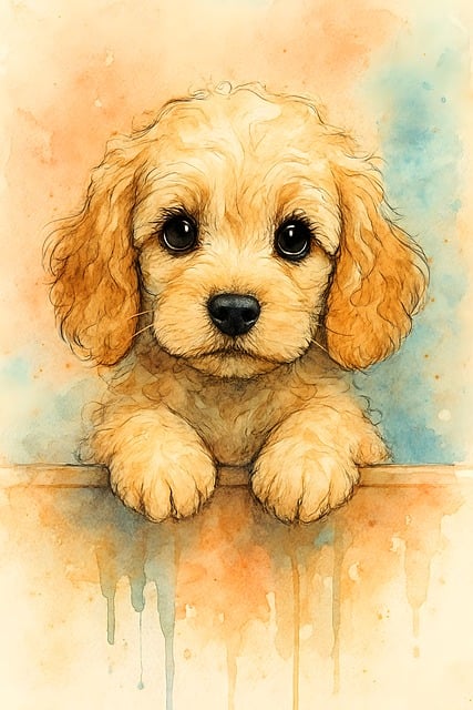 Hundehvalp, Akvarel, Dyr, Design, Kunst