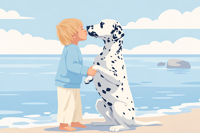 Free child with dog boy kissing dog pet love concept vector