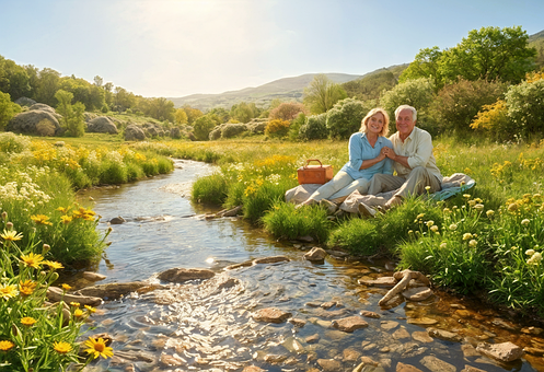 Besteforeldre, Natur, Sommer, Elv