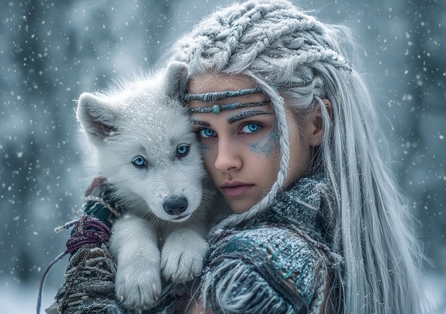 Free woman puppy wolf illustration