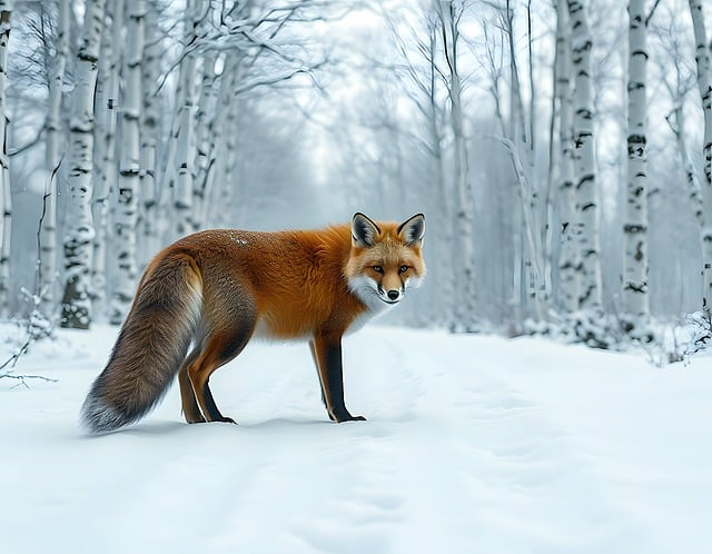 Free fox snow winter landscape illustration