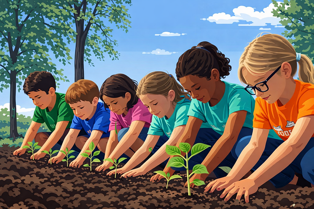 Free children kids planting illustration