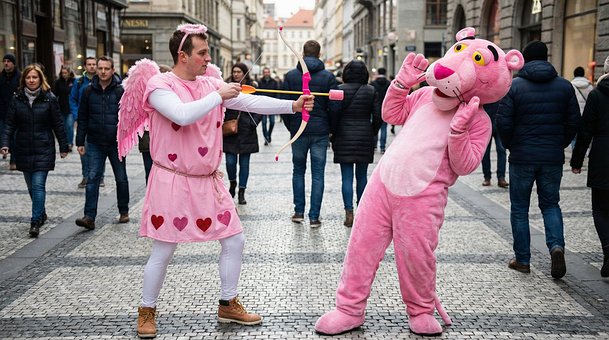 Cupido, Pantera, Rosa, Traje, Rua