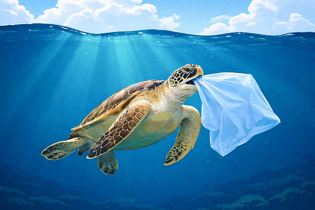 Free sea turtle plastic ocean pollution marine life danger vector
