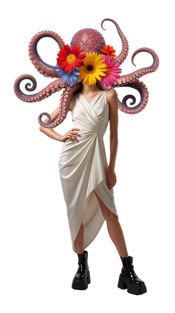 Frau, Modell, Pose, Krake, Blumen, Flora