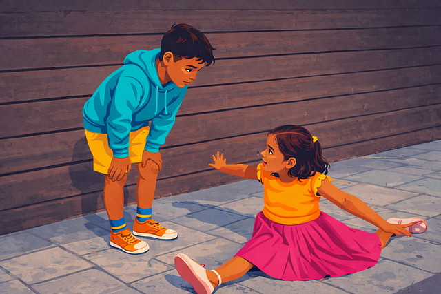 Free children interaction helping child empathy concept vector