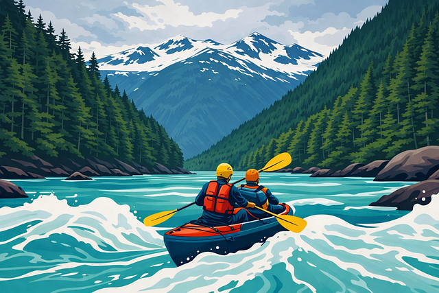 Free kayaking river rafting mountain river illustration