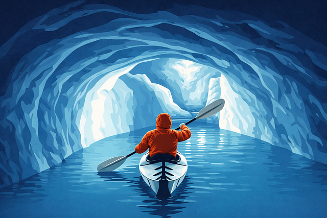 Free ice cave kayaking glacier cave vector