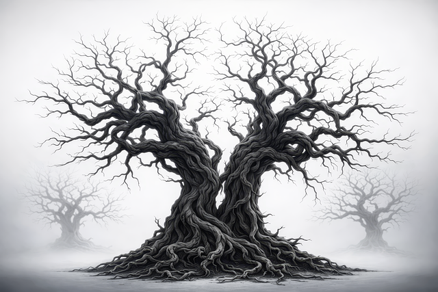 Free bare tree gnarled branches twisted tree illustration