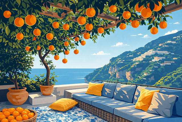 Free mediterranean terrace orange tree vector