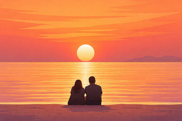 Free couple sunset beach illustration