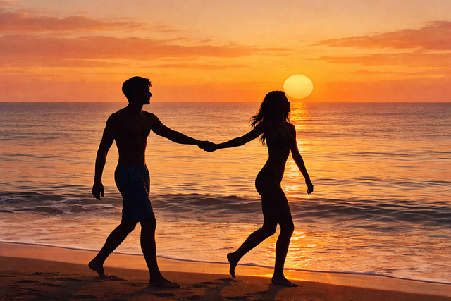 Free couple sunset beach vector