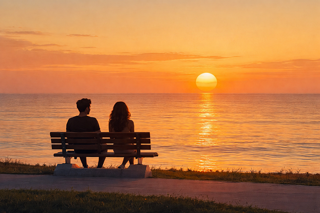 Free couple sunset sea vector