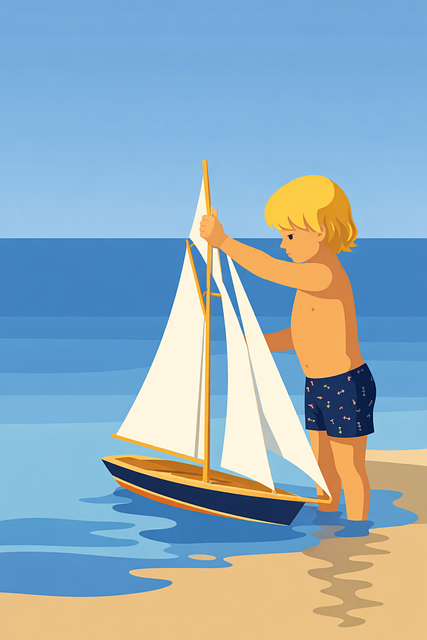 Free child boy beach illustration