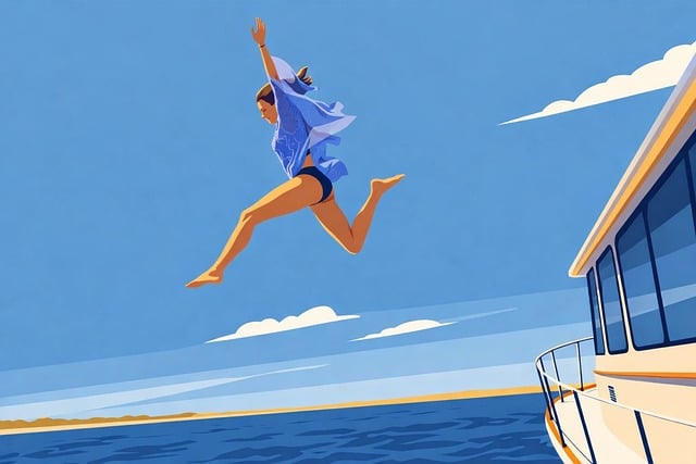 Free woman jumping diving vector
