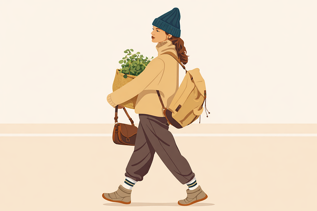 Vrouw, Wandelen, Rugzak, Boodschappen