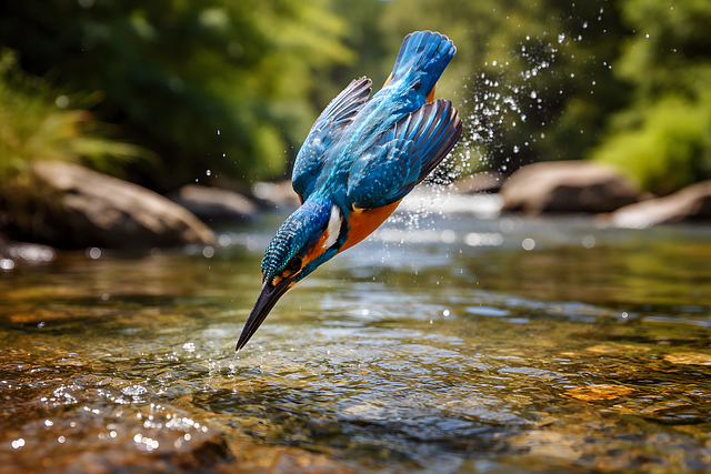 Free kingfisher diving bird bird in action illustration