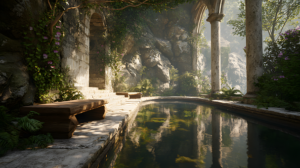 Tempel, Natur, Wasser, Hintergrund, 4K