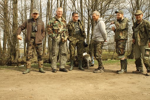 Grupo, Homens, Roupas Militares