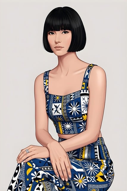 Free fashion illustration woman bob cut illustration