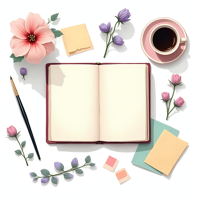 Free open journal blank notebook coffee cup illustration