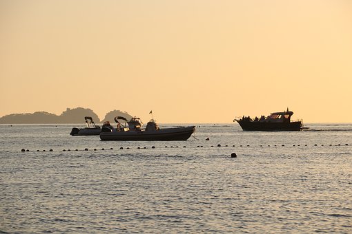 Solnedgang, Hav, Båd, Skib, Italien