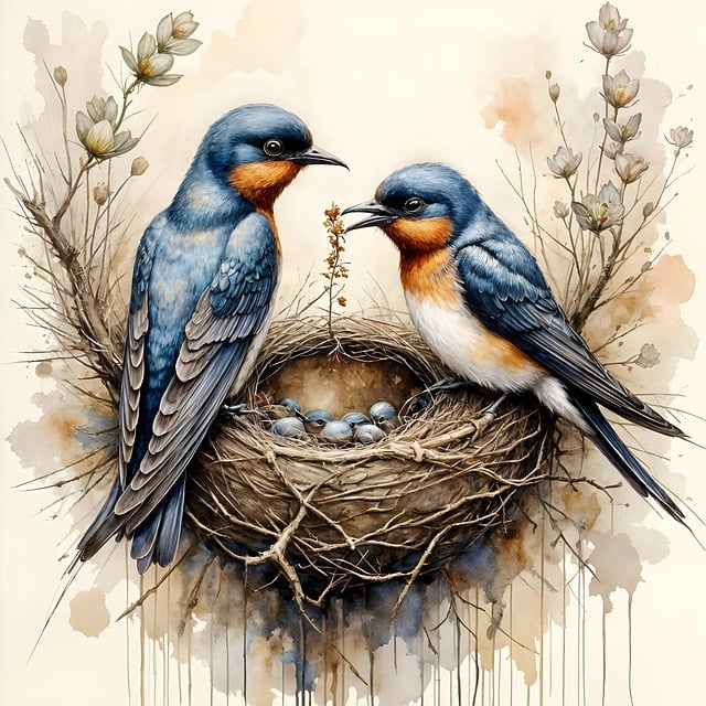 Free birds nest nature illustration